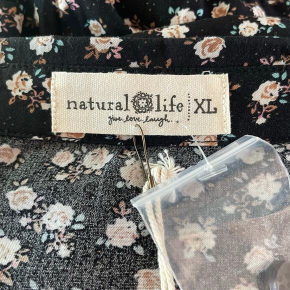 Natural Life Rebecca Midi Dress Black Cream Floral Tiered Sz XL Boho Cottage - Picture 9 of 12